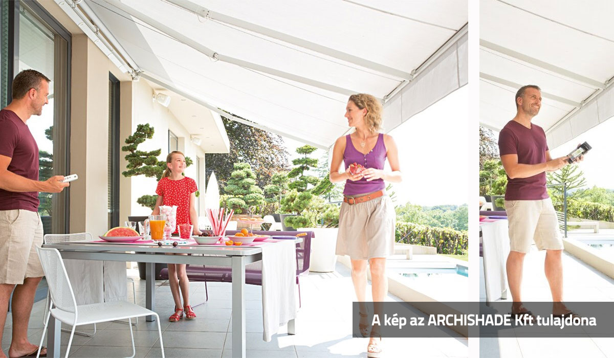 Napellenző motoros műk&ouml;dtet&eacute;ssel (t&aacute;vir&aacute;ny&iacute;t&oacute;val, okos vez&eacute;rl&eacute;ssel)