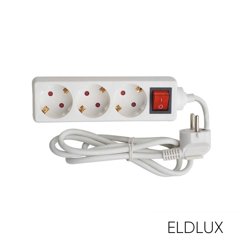 Hosszabbító kapcsolóval 3 aljzat 1.5m x 1.5㎟ IP20 fehér