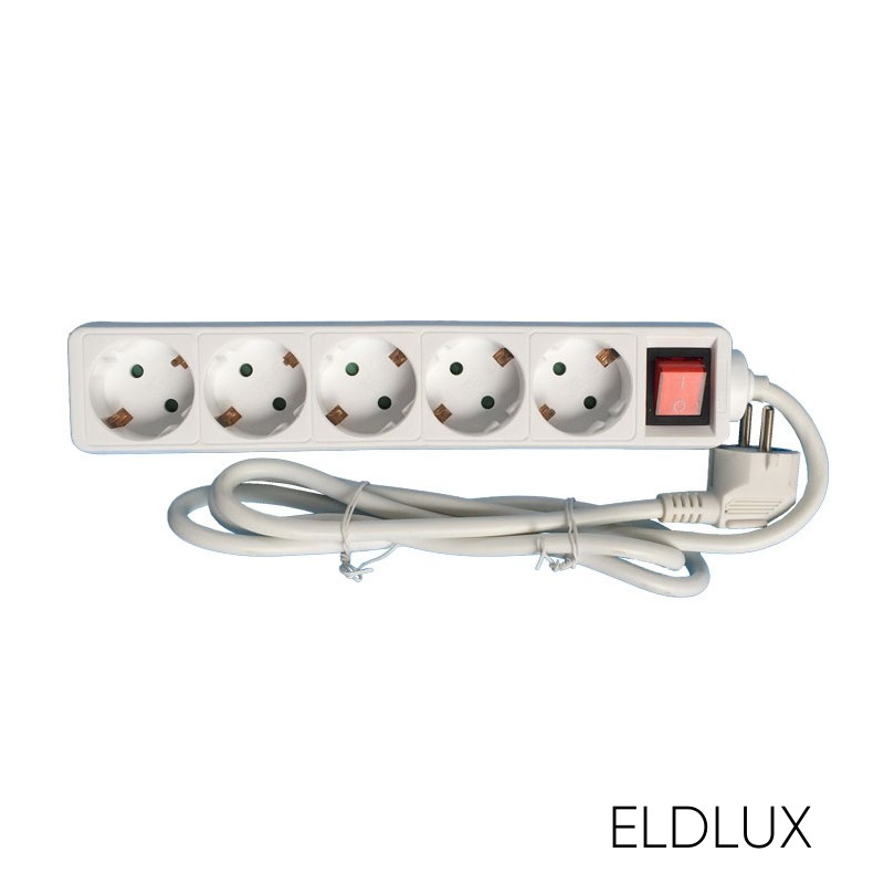 Hosszabbító kapcsolóval 5 aljzat 1.5m x 1.5㎟ IP20 fehér