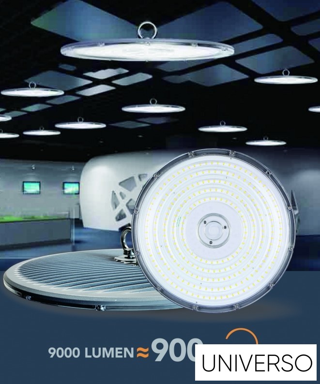 UNIVERSO Csarnok világítás 100w 9000lm 6500k D280x83mm IP65 fekete