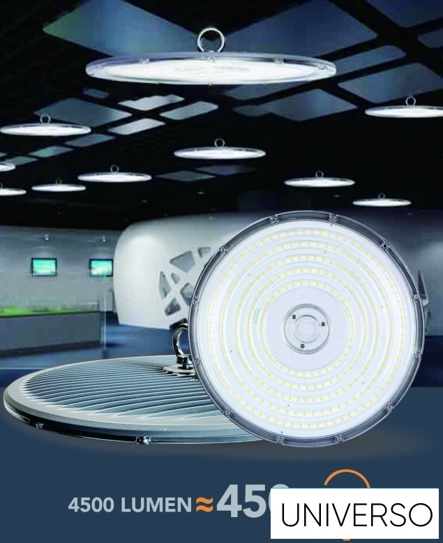 UNIVERSO Csarnok világítás 50w 4500lm 6500k D226x83mmIP65 fekete