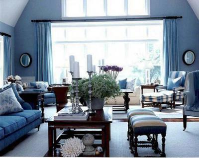Kék nappali - nappali ötlet, klasszikus stílusban