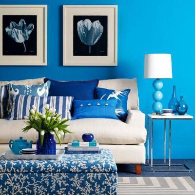 Kék nappali - nappali ötlet, modern stílusban