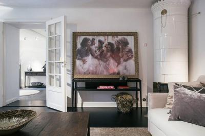 Cserépkályha a nappaliban - nappali ötlet, modern stílusban