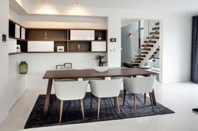 Étkező a sarokban - nappali ötlet, modern stílusban