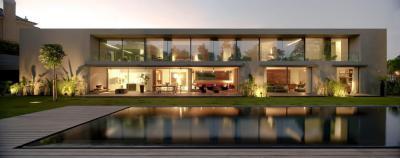 Esti kivilágítás - homlokzat ötlet, modern stílusban