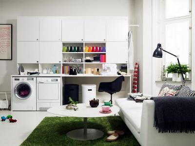 Mosókonyha kellemes pihenővel - nappali ötlet, modern stílusban