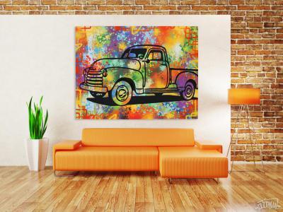 Téglafalas nappali Pop Art sítlusban - nappali ötlet, modern stílusban