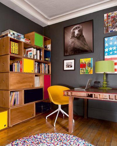 Színes dolgozószoba - dolgozószoba ötlet, modern stílusban