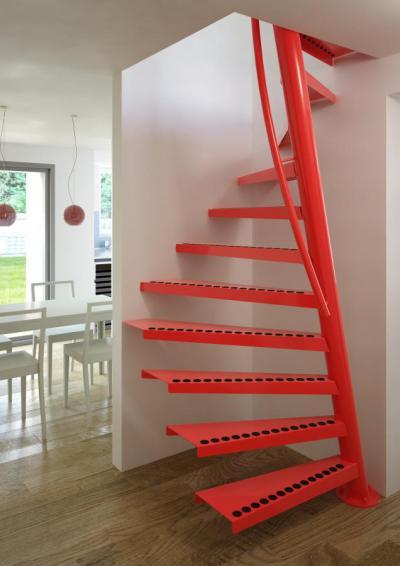 Piros helytakarékos lépcső - tetőtér ötlet, modern stílusban