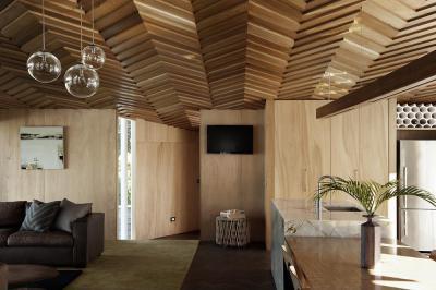 Trópusi minimál nappali - konyha / étkező ötlet, modern stílusban