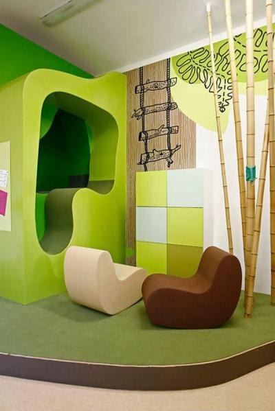 dzsungel hatás minimál bútorokkal - gyerekszoba ötlet, modern stílusban