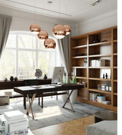 Réz  lámpabúrák - dolgozószoba ötlet, modern stílusban