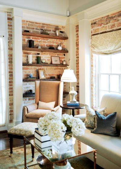 Romantikus nappali téglafallal - nappali ötlet