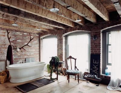 Téglafal a fürdőszobában - fürdő / WC ötlet, modern stílusban