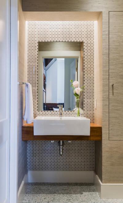 mozaik csempe a mosdóban - fürdő / WC ötlet, modern stílusban