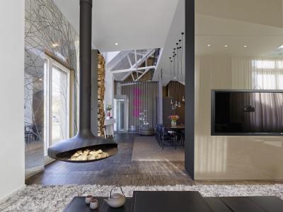 Design kandalló - nappali ötlet, modern stílusban