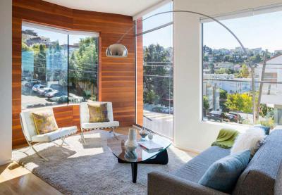 Panorámás nappali - nappali ötlet, modern stílusban