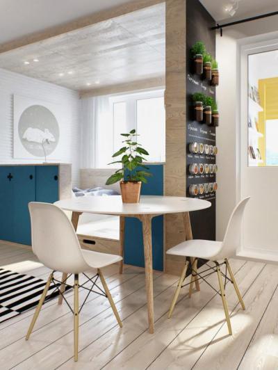 Kis étkező és hangsúlyos fal - konyha / étkező ötlet, modern stílusban