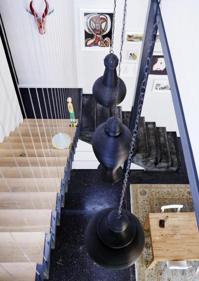 Vas és fa lépcső  - belső továbbiak ötlet, modern stílusban