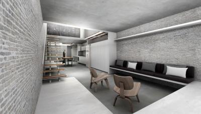 Téglafal a nappaliban - nappali ötlet, modern stílusban