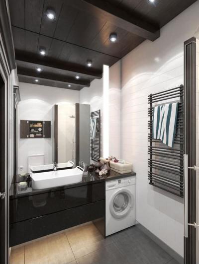 Fekete famennyezetű fürdő - fürdő / WC ötlet, modern stílusban