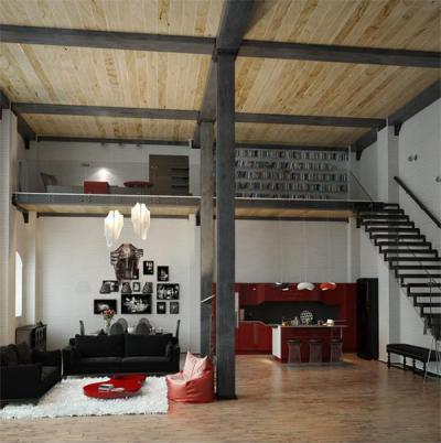 Ipari stílusú loft lakás - nappali ötlet, modern stílusban
