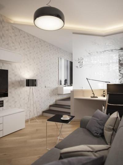 Mónokróm nappali - nappali ötlet, modern stílusban