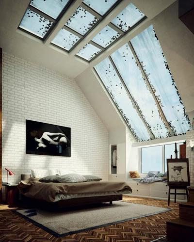Napfény a tetőablakon  - háló ötlet, modern stílusban