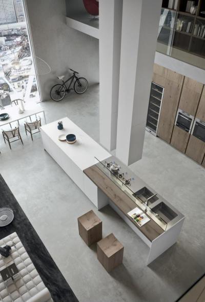 Fehér modern loft  - konyha / étkező ötlet, modern stílusban