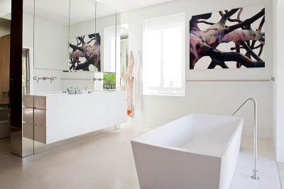 Háló mögötti nyitott fürdőszoba - fürdő / WC ötlet, modern stílusban