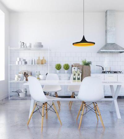 Csupa fehér konyha és étkező - konyha / étkező ötlet, modern stílusban