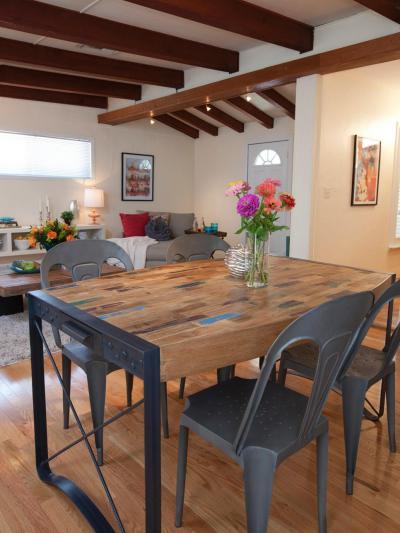 Modern étkező újrahasznosított asztallal - belső továbbiak ötlet