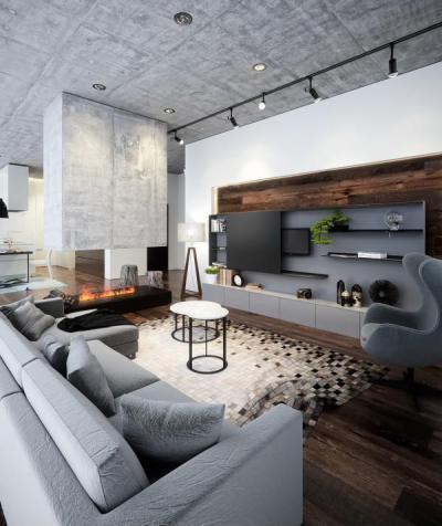 Modern kandalló - nappali ötlet, modern stílusban