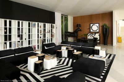 Fekete fehér nappali - nappali ötlet, modern stílusban