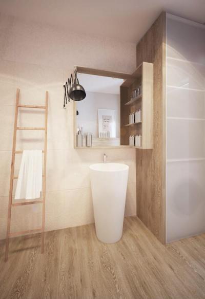 Szép fa felületek a fürdőszobában - fürdő / WC ötlet, modern stílusban