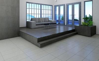 CEMENTI padlóburkolat - nappali ötlet, modern stílusban