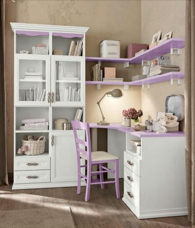 Lila fehér tanulósarok - gyerekszoba ötlet, modern stílusban