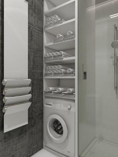 Épített tusoló és mosógép szekrény - fürdő / WC ötlet, modern stílusban