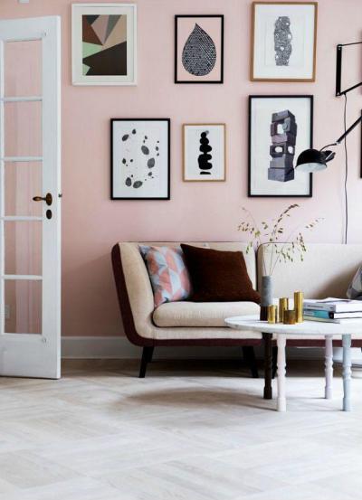 Nappali pasztell rózsaszínnel - nappali ötlet, modern stílusban