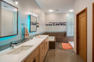 Tágas, modern fürdőszoba - fürdő / WC ötlet, modern stílusban