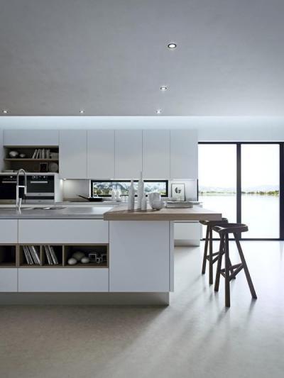 Modern fehér konyha - konyha / étkező ötlet, modern stílusban