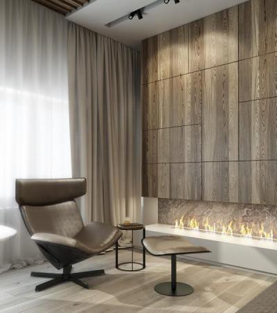 Pihenősarok kandallóval - belső továbbiak ötlet, modern stílusban