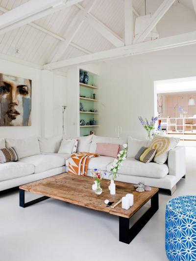 Bohém hangulatú nappali részlet - nappali ötlet, modern stílusban