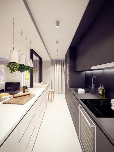 Fekete-fehér konyha - konyha / étkező ötlet, modern stílusban