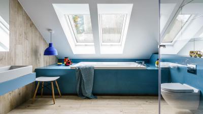 Kék falak - fürdő / WC ötlet, modern stílusban