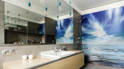Óriásposzter a fürdőben - fürdő / WC ötlet, modern stílusban