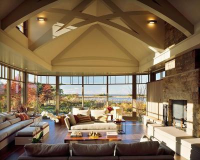 Látványos mennyezet - nappali ötlet, modern stílusban