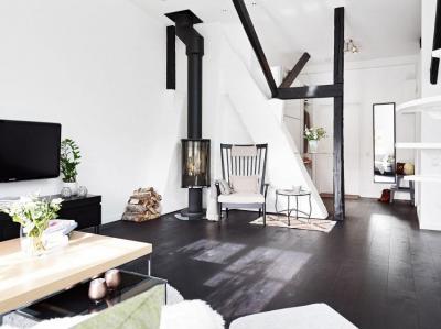 Fekete padló - nappali ötlet, modern stílusban