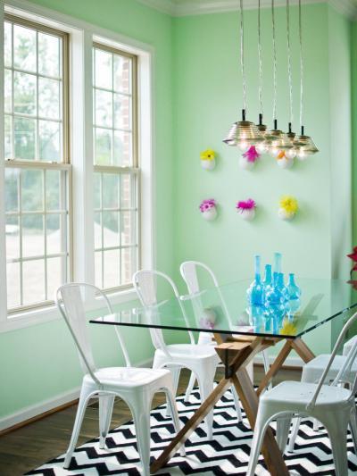 Zöld falú étkező - konyha / étkező ötlet, modern stílusban